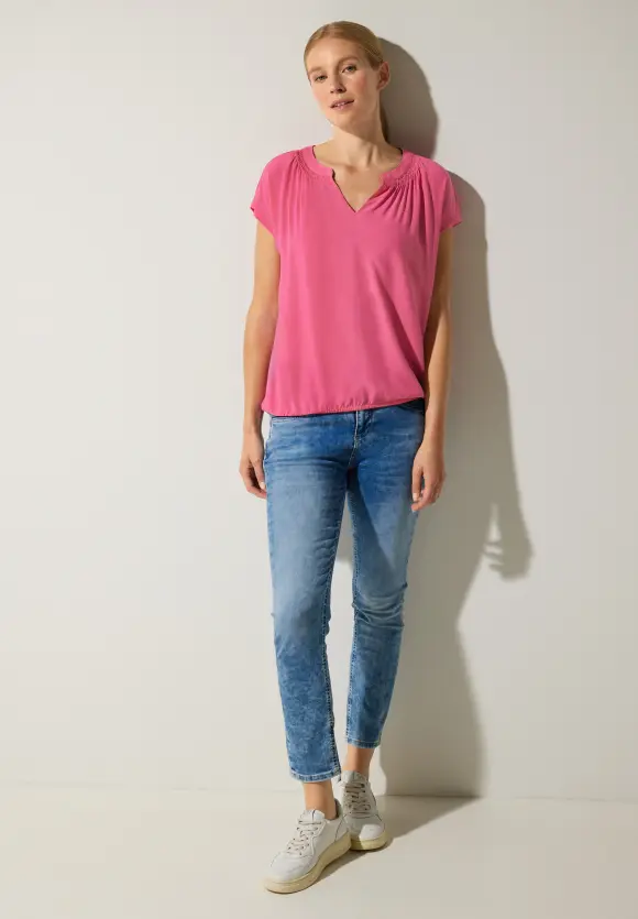 Viskosebluse mit Elastiksaum - berry rose