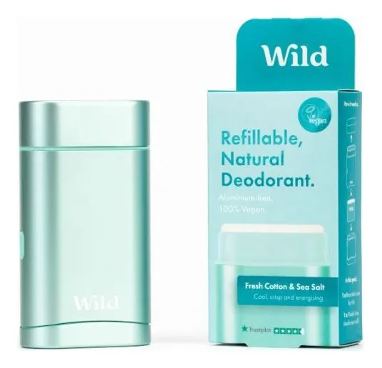 Wild Refillable Natural Deodorant Fresh Cotton & Sea Salt Aqua Case - 1 stk.