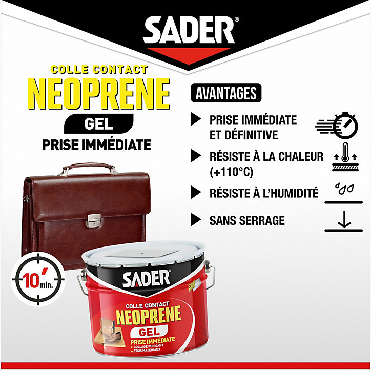 Colle contact néoprène en gel Sader tous matériaux seau de 2.5 litres