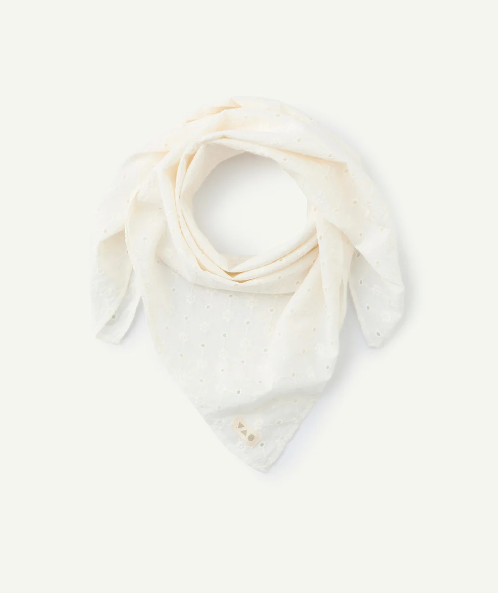 lot de 2 foulards fille en coton imprimé fleuri et écru brodé