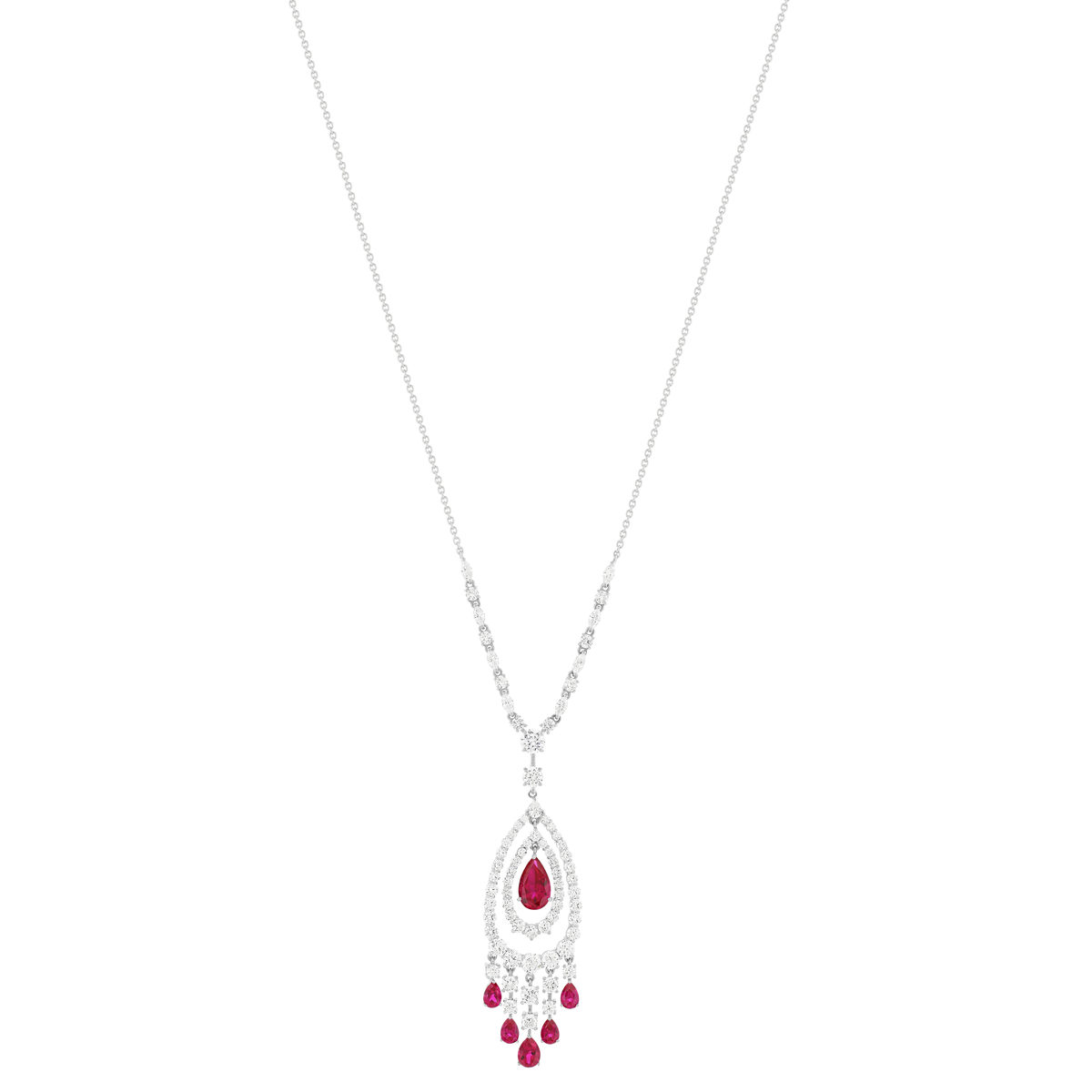 Collier argent 925, pierres synthétiques rouge zirconias 45 cm