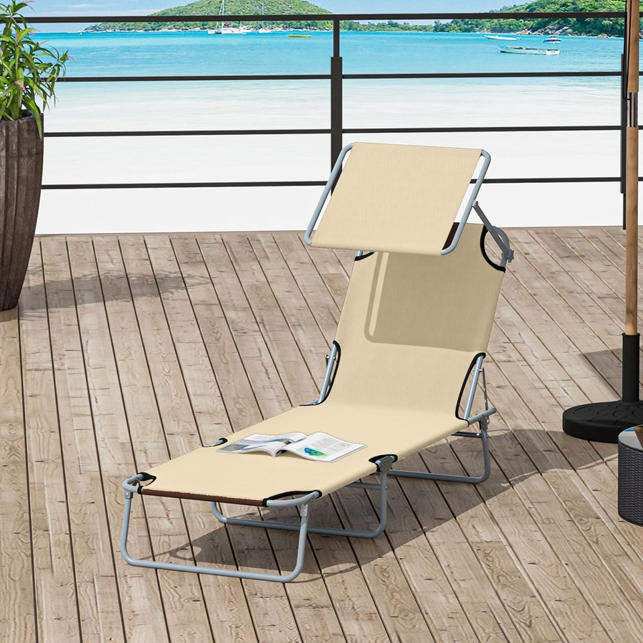 Outsunny Sonnenliege mit Sonnenschutz beige