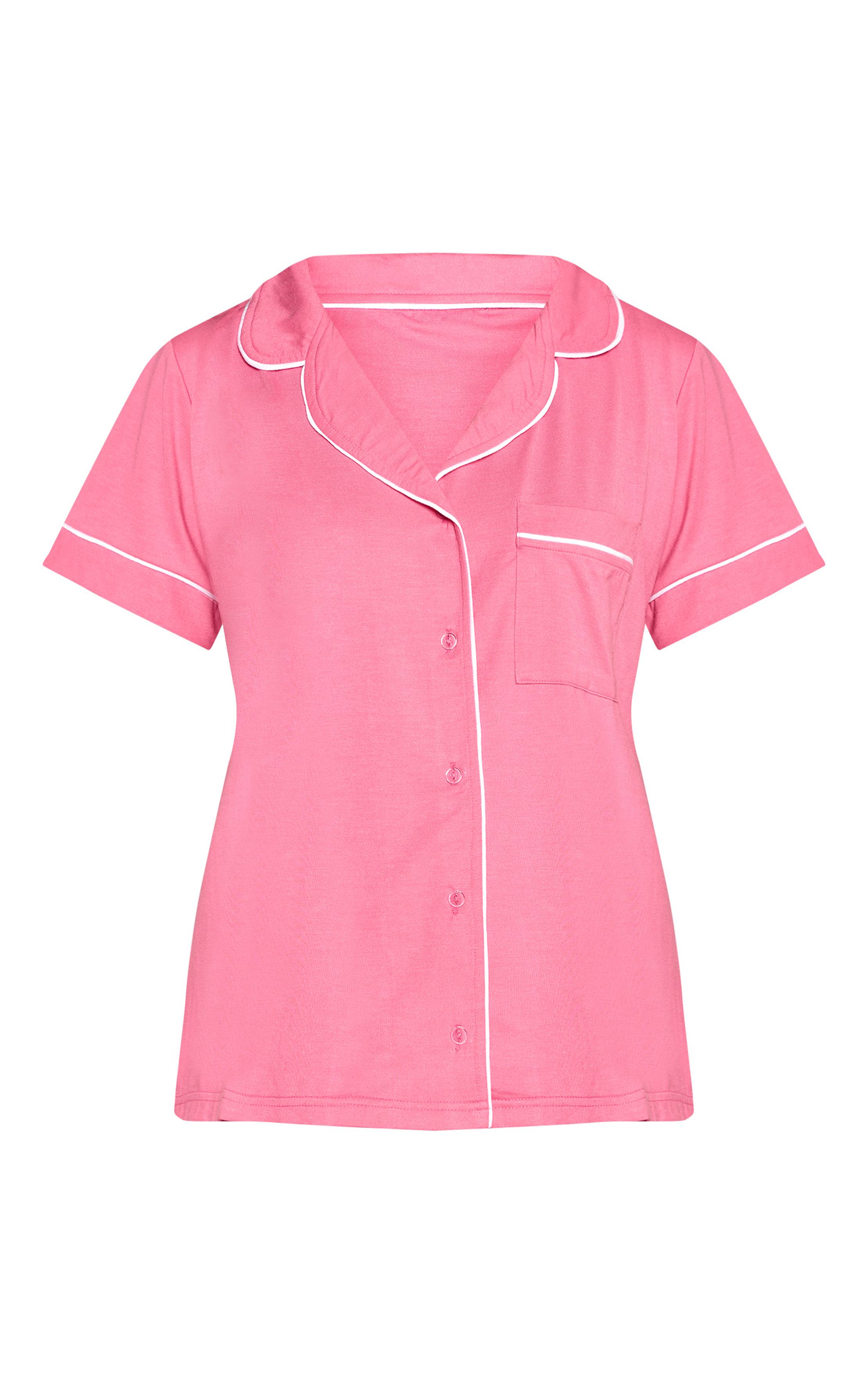 Rose Vif Ensemble Pyjama Haut À Manches Courtes Et Short En Jersey Doux Avec Passepoil