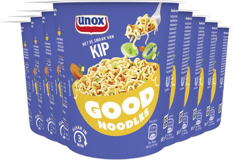 Unox Good Noodles Cup Kip zonder kunstmatige kleurstoffen en conserveermiddelen 8 x 65 g