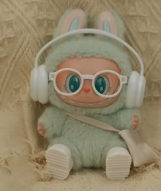 (70x65mm) Monsterhäschen Kopfhörer Puppen Zubehör Outfit Verkleidungs Accessoire - Weiss