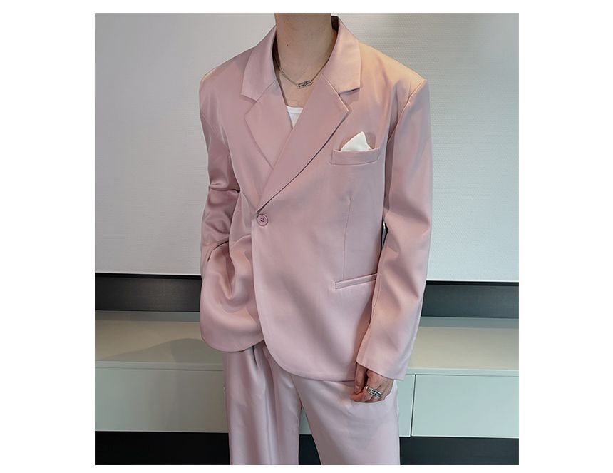 Drawouf - Set: Effen asymmetrische double-breasted blazer + losse broek met trekkoord in de taille