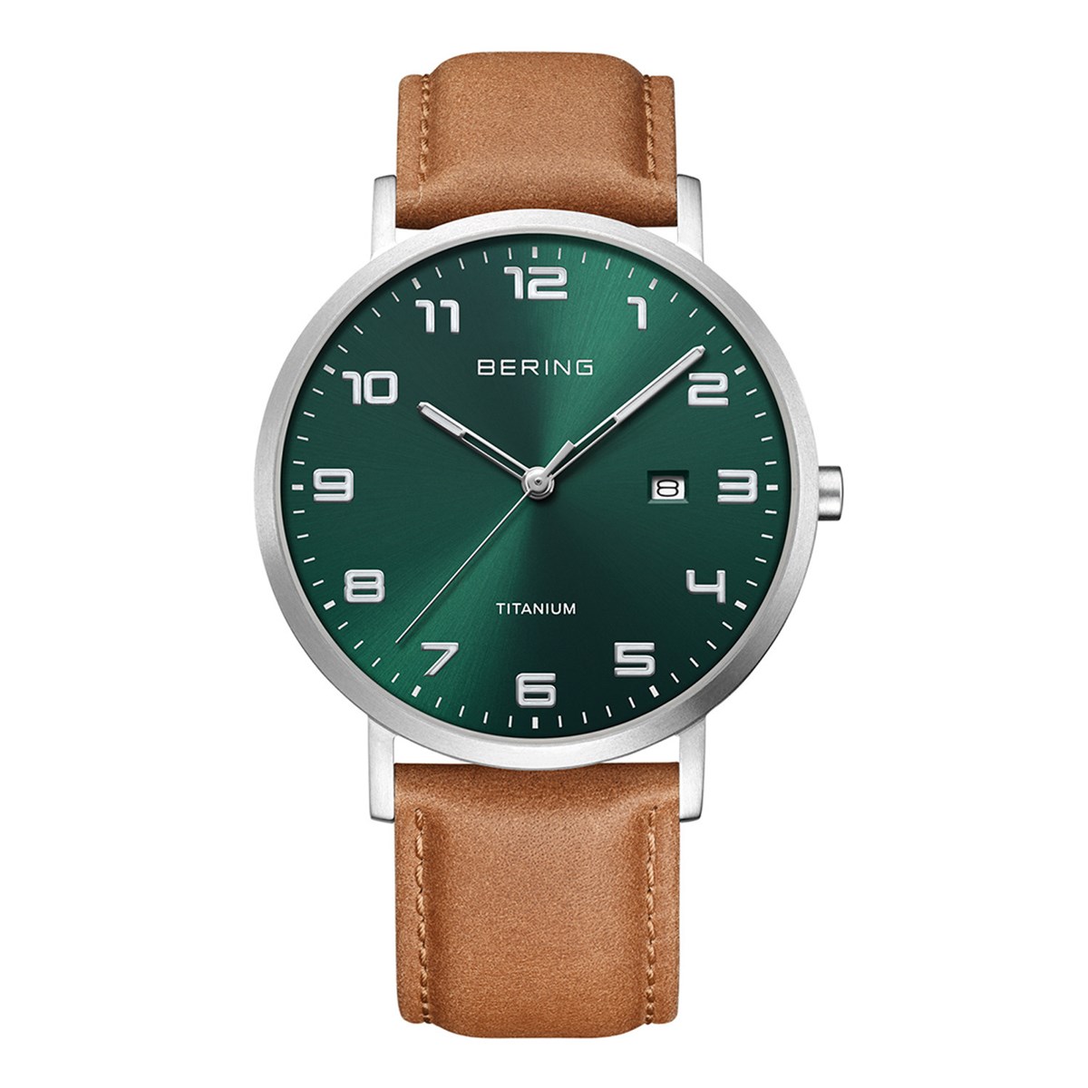 Montre Bering titane cadran vert cuir marroncollection Titanium