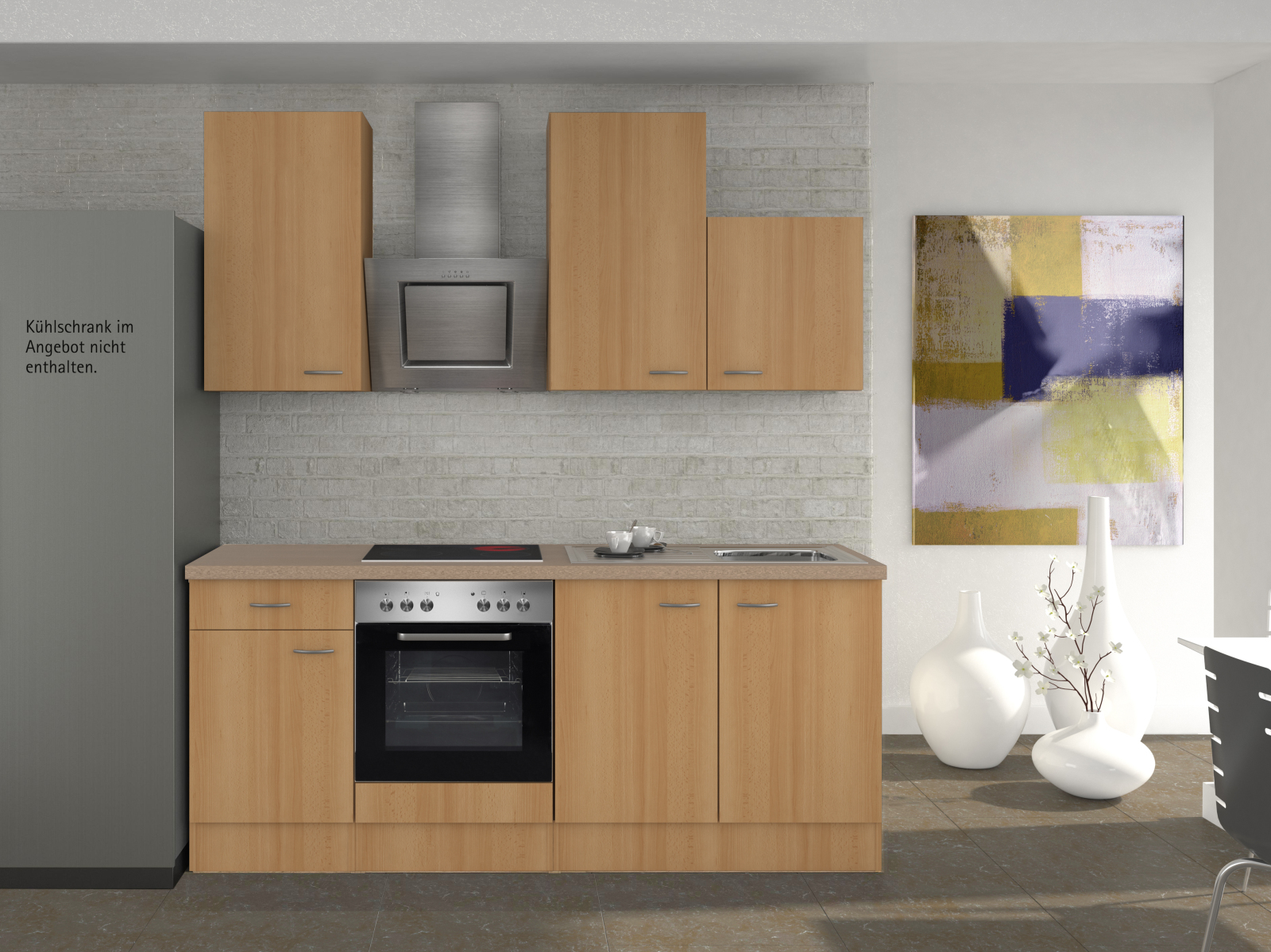 Küchenblock NANO - Buche - mit E-Geräten - 210 cm
