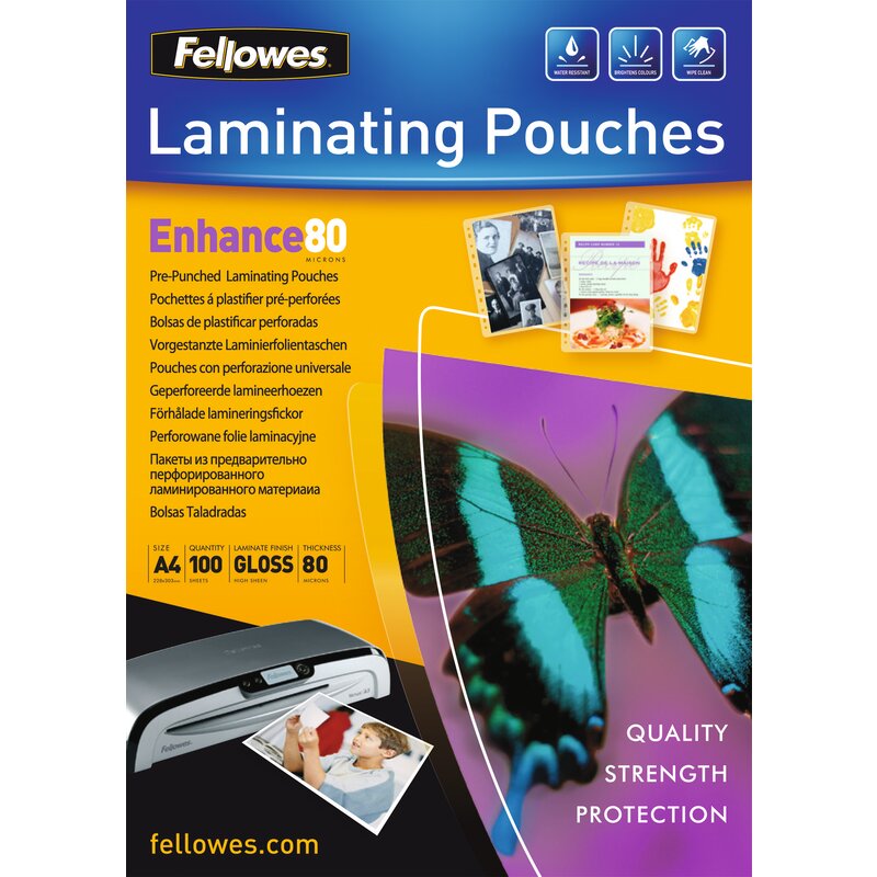 Fellowes Laminierfolien Enhance, gelocht, A4, 80 mic, gelocht, glanz, 100 Stück
