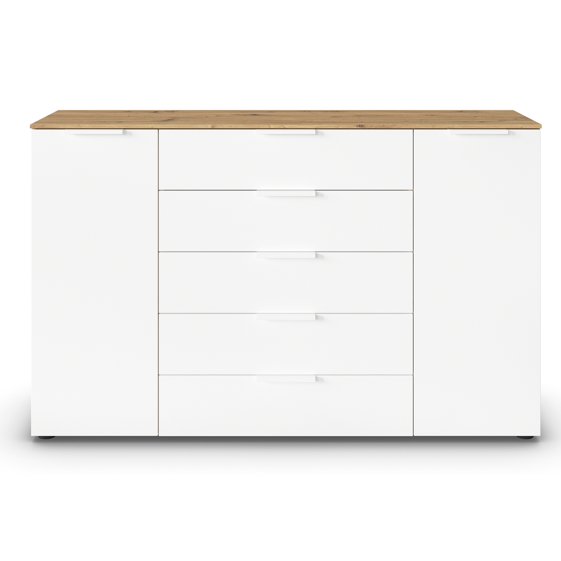 Kommode - Artisan Eiche-alpinweiß - weiße Griffe - 160 cm