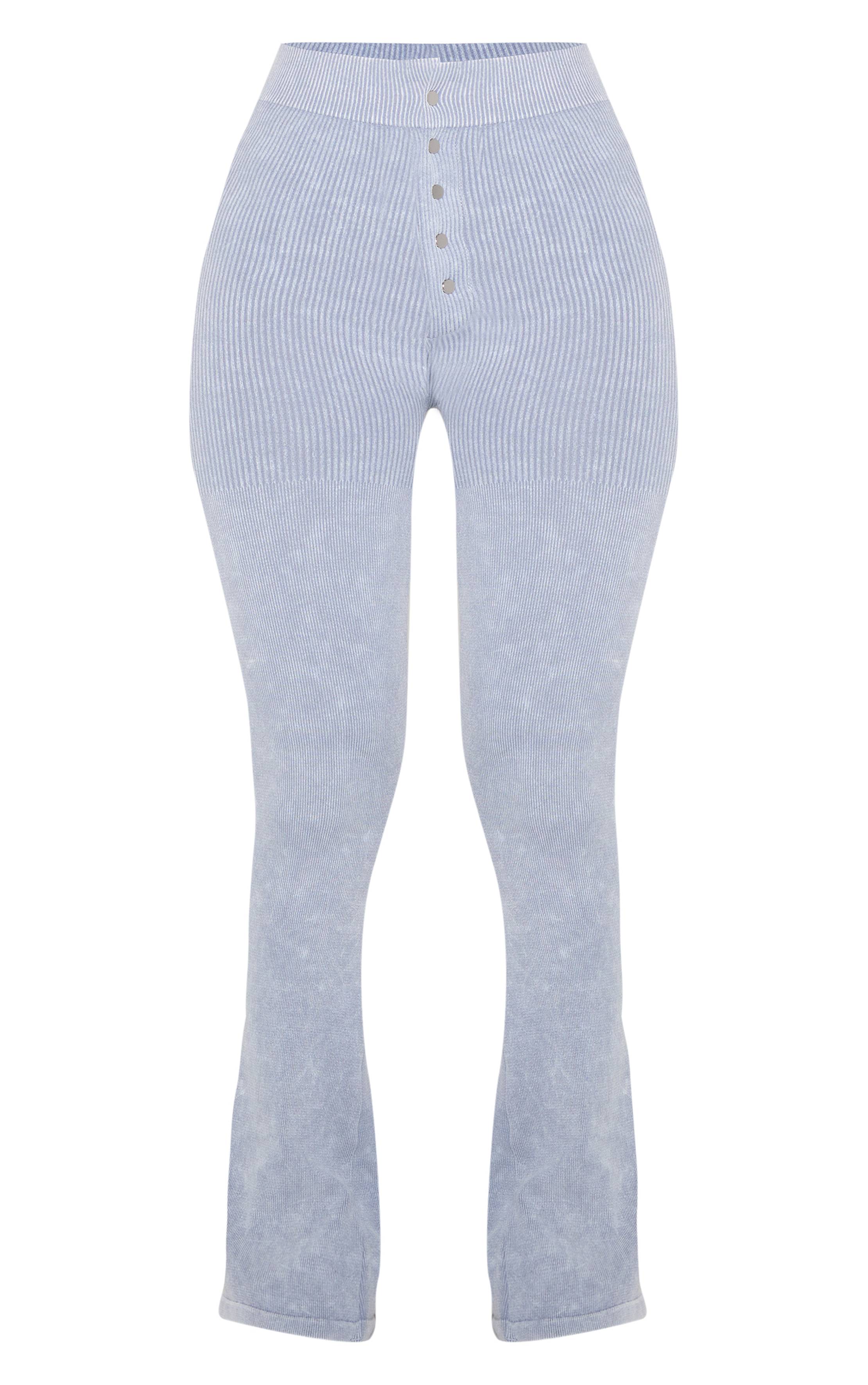 Gris Chiné Legging Évasé Côtelé Ajusté À Détails Boutons Petite