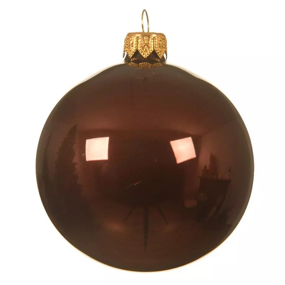 Lot de 6 boules de Noël en verre (D80 mm) Arctique brillantes Acajou