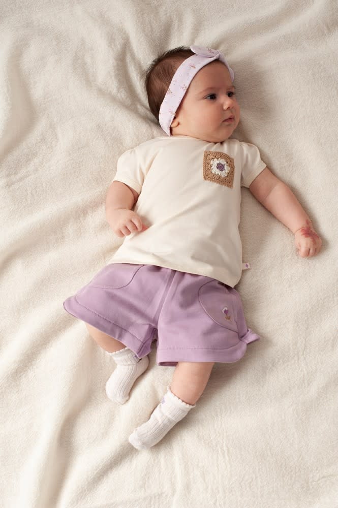 Feetje Feetje t-shirt met crochet zakje - Flower Ranch offwhite