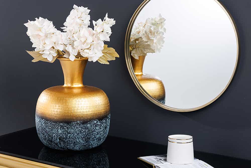 Handgefertigte Deko Vase ABSTRACT ORIENT 40cm gold rund Metall Patina