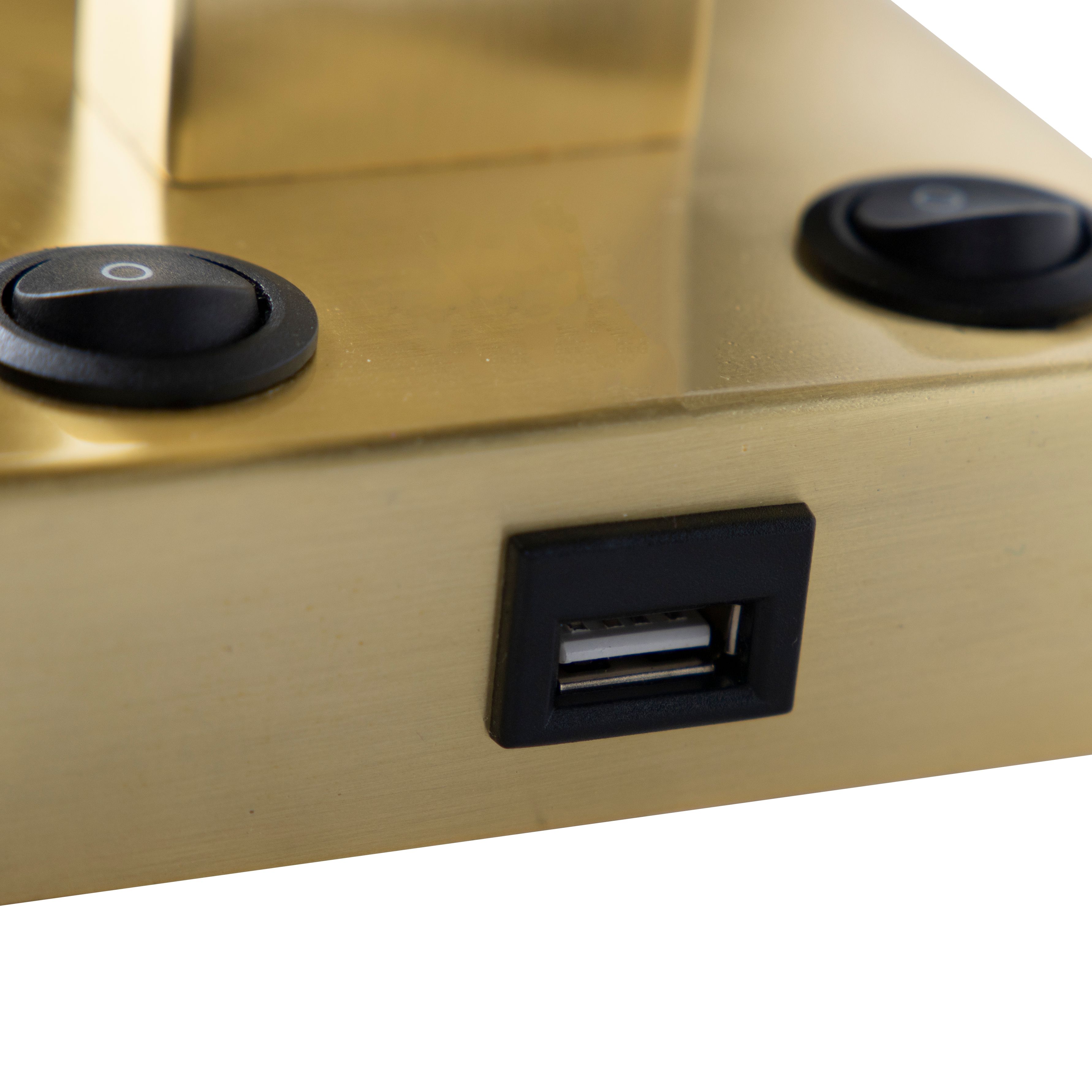 Art deco wandlamp goud met USB en zwarte kap - Brescia