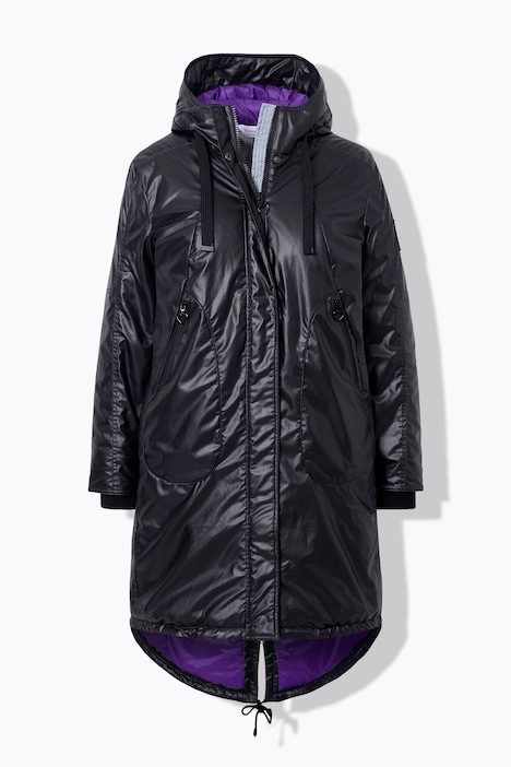 Jacke, A-Linie, farbiges Futter, Kapuze