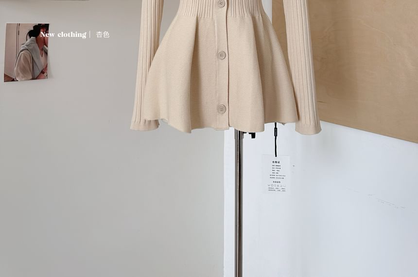 Dute - V-hals kanten crop top / lange mouwen knoopjes-effen mini A-lijn gebreide jurk