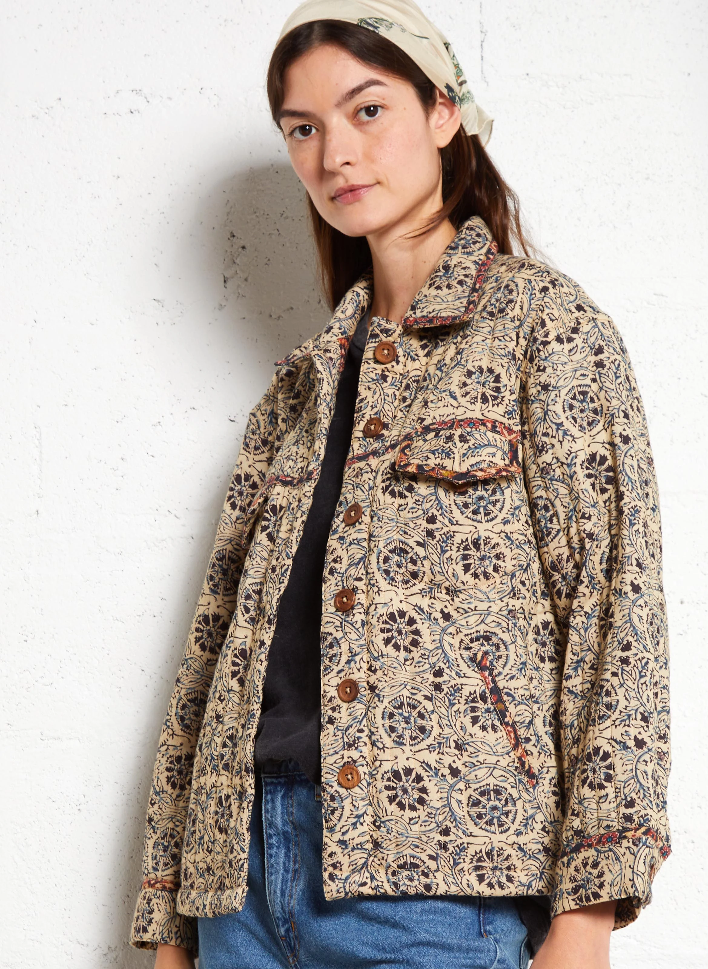 ANOUSHKA - Veste droite imprimée en coton | Bleu