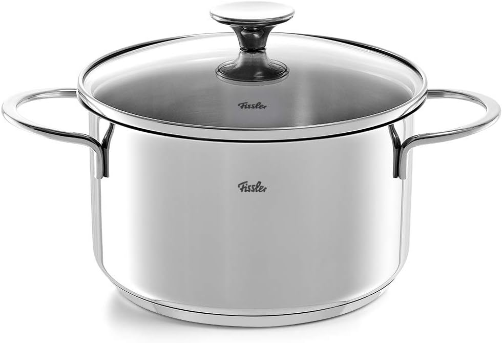 Fissler Copenhagen/Edelstahl-Topfset, 5-teilig, Kochtopf-Set, Töpfe mit Glas-Deckel (3 Kochtöpfe, 1 Bratentopf, 1 Stielkasserolle-deckellos) - Induktion