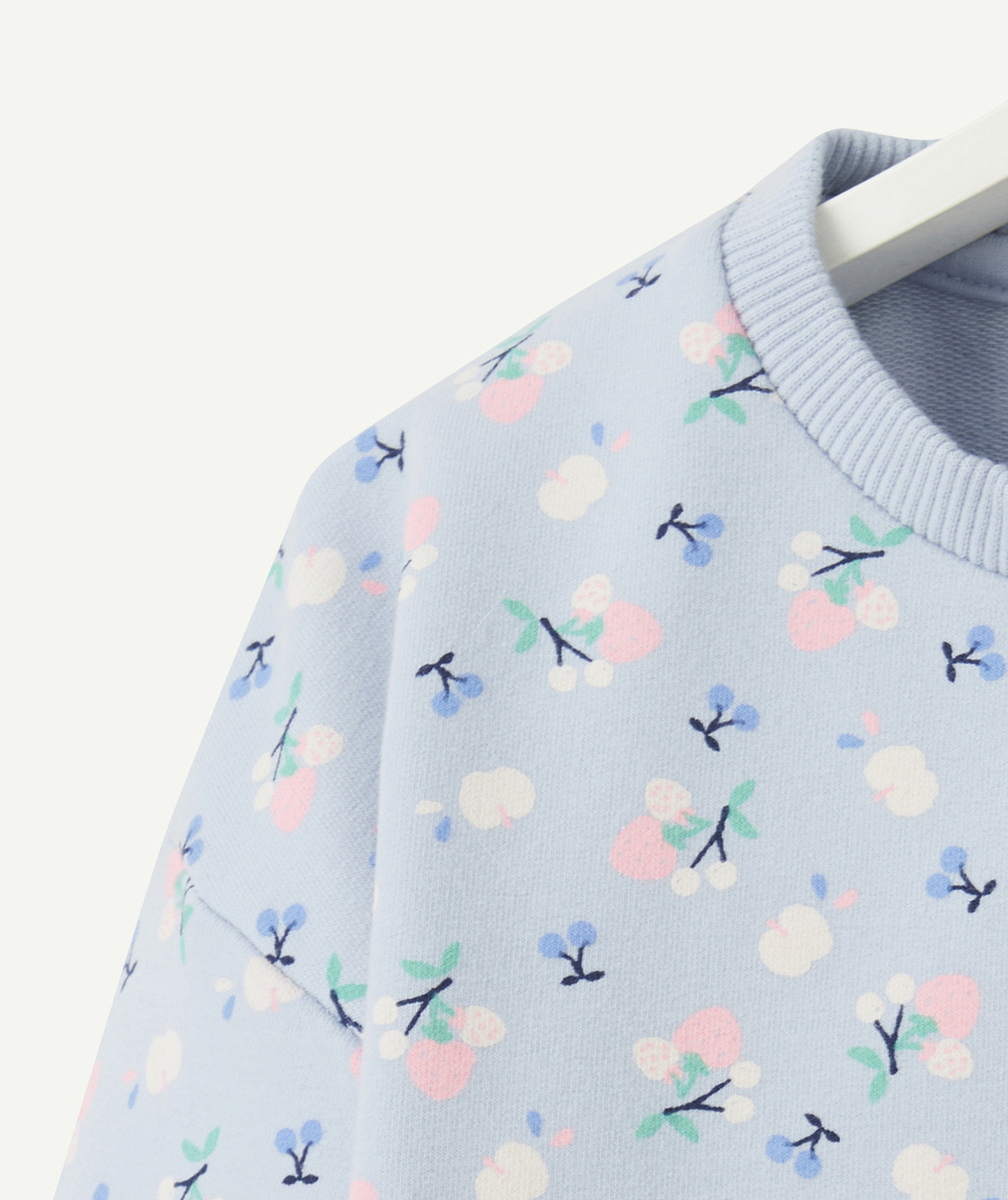 SWEAT BÉBÉ FILLE EN FIBRES RECYCLÉES BLEU IMPRIMÉ FRUITÉ
