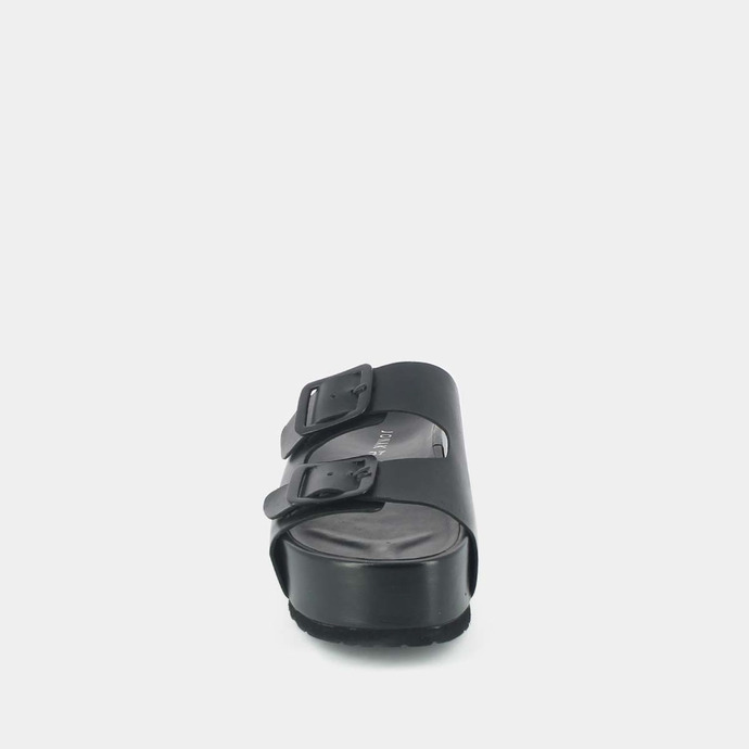 Mules à boucles et plateformes  en cuir noir