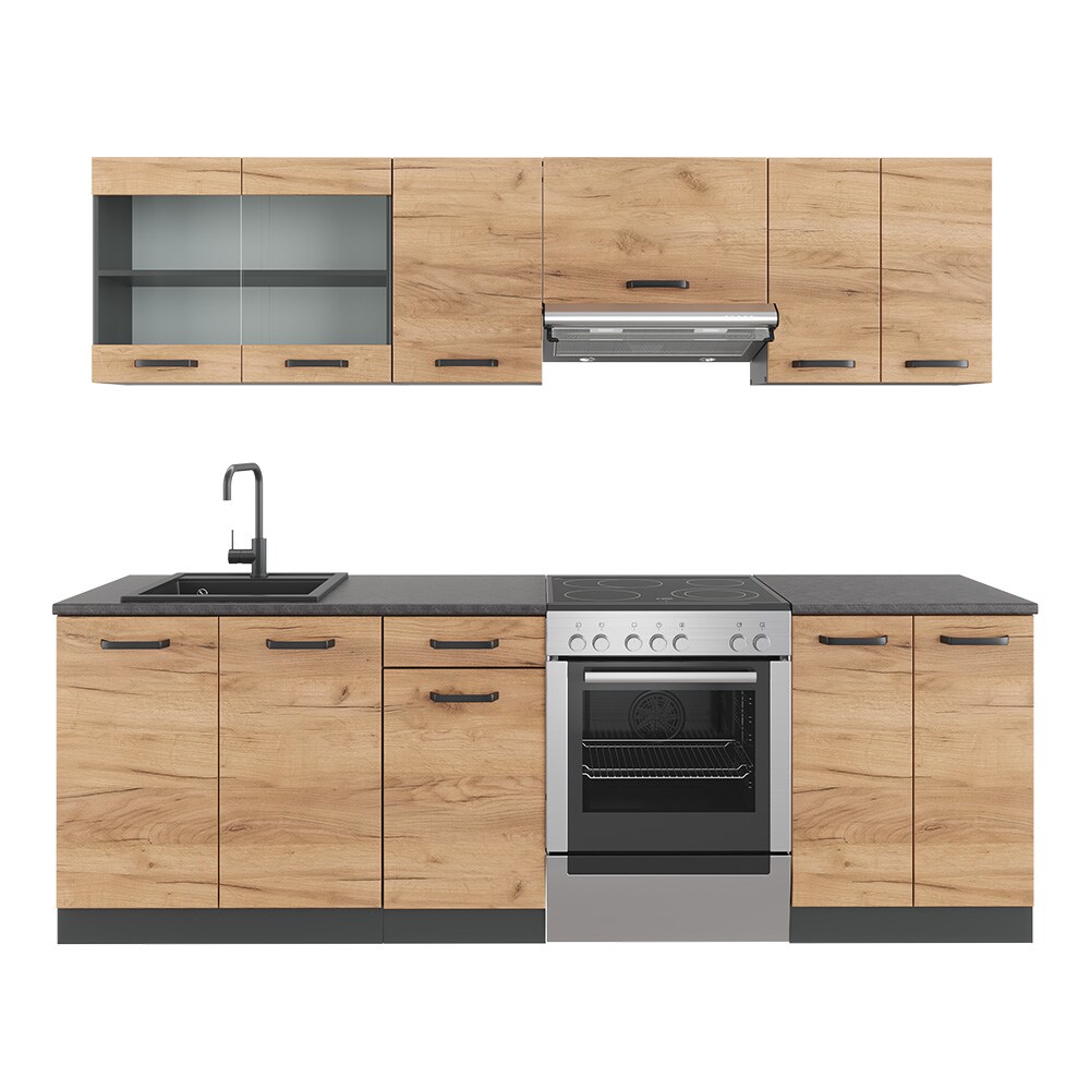 Vicco Küchenzeile Küchenblock Einbauküche Raul Anthrazit Eiche 240 cm modern Küchen Schränke Spülenunterschrank Unterschrank Hängeschrank Arbeitsplatte Küchenmöbel