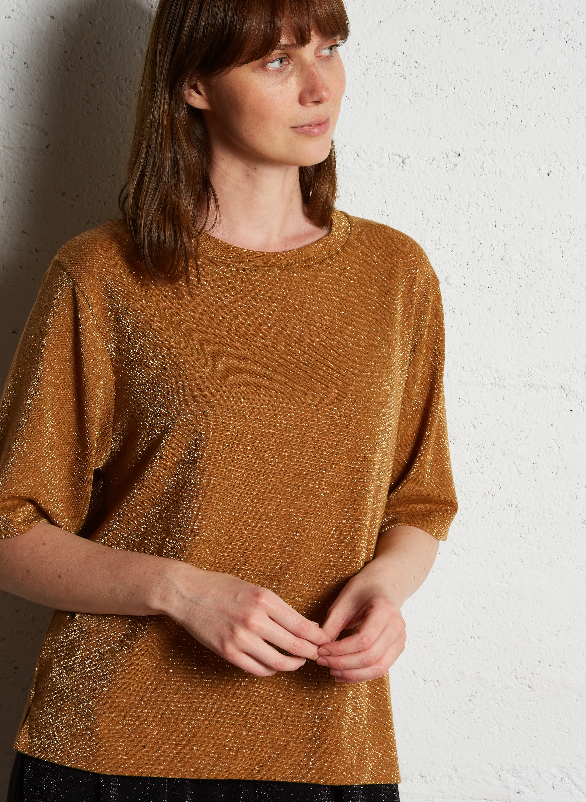 IORA - Tee-shirt col rond pailleté | Jaune