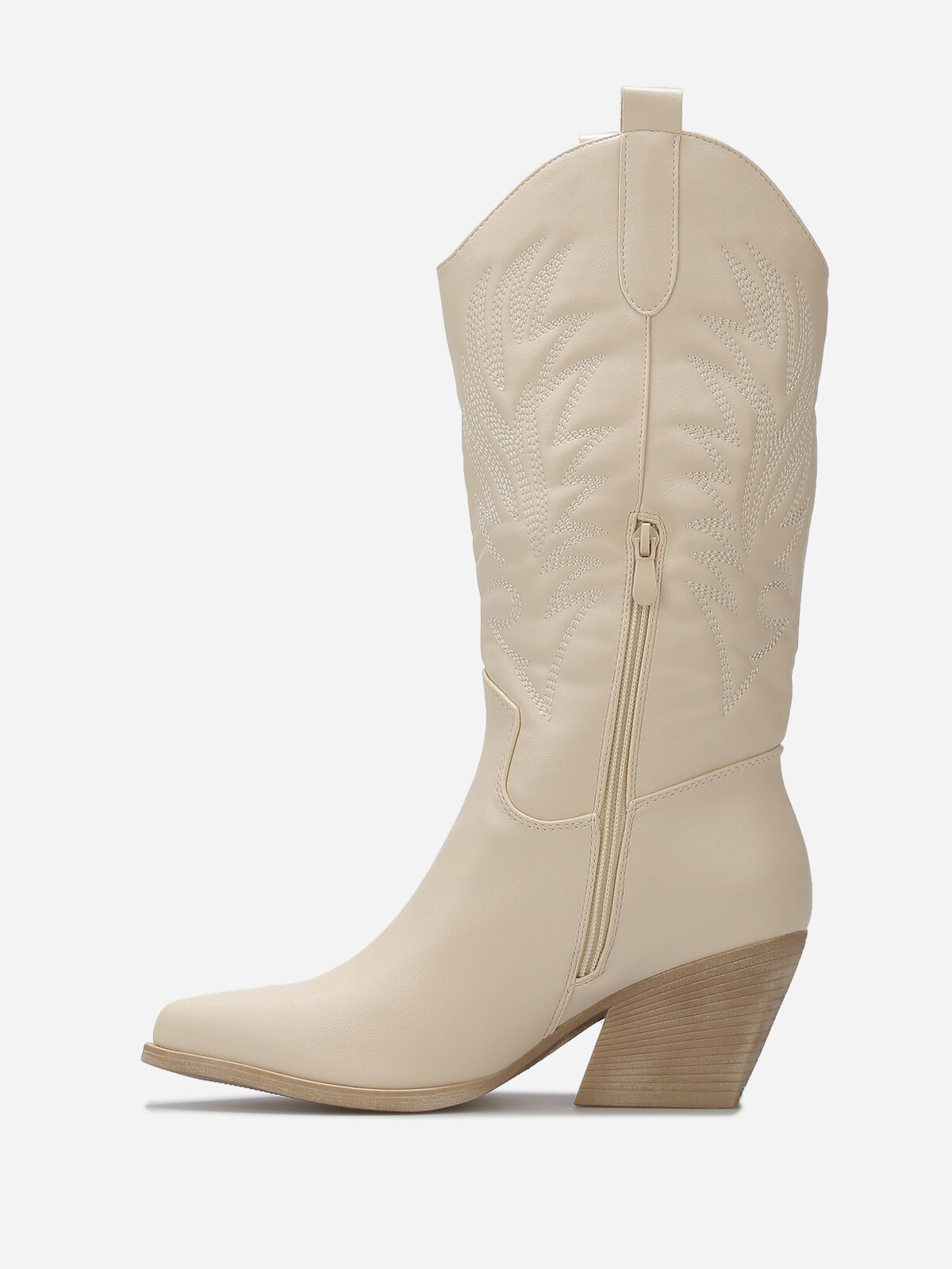 Santiags en simili et motifs brodés- Beige