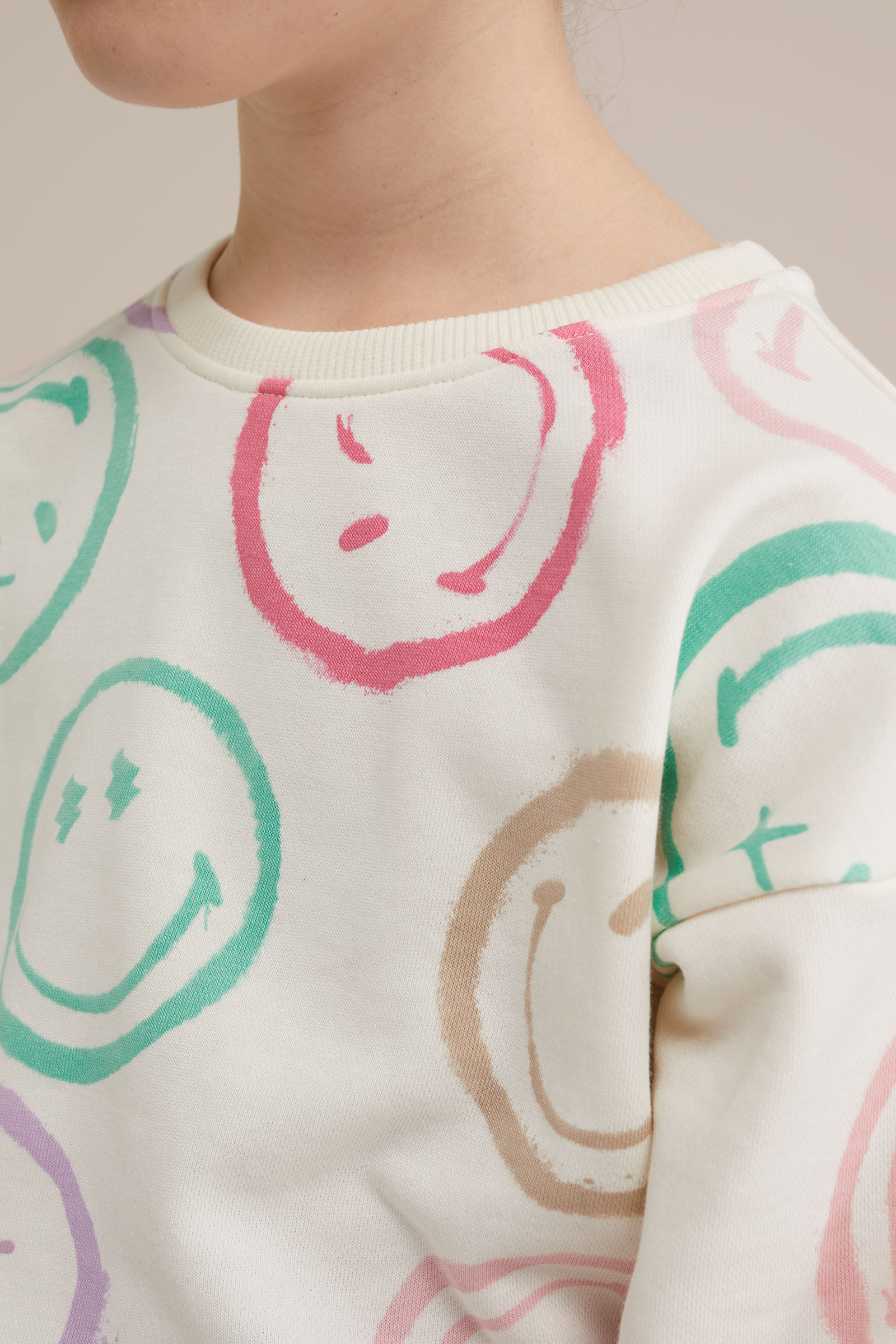 Meisjes SmileyWorld® trui met dessin WE Fashion Gebroken wit