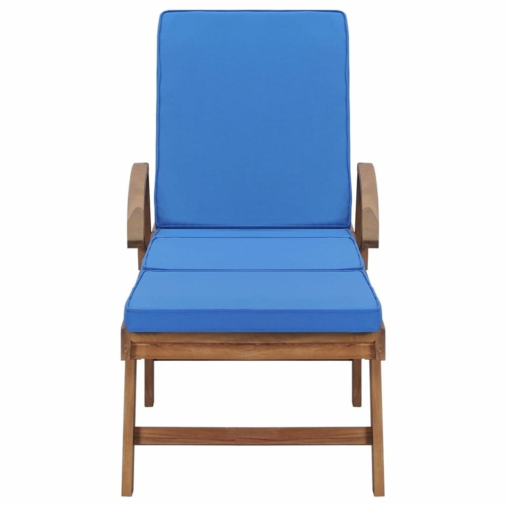 Lot de 2 transats chaise longue bain de soleil lit de jardin terrasse meuble d'extérieur avec coussins bois de teck solide bl