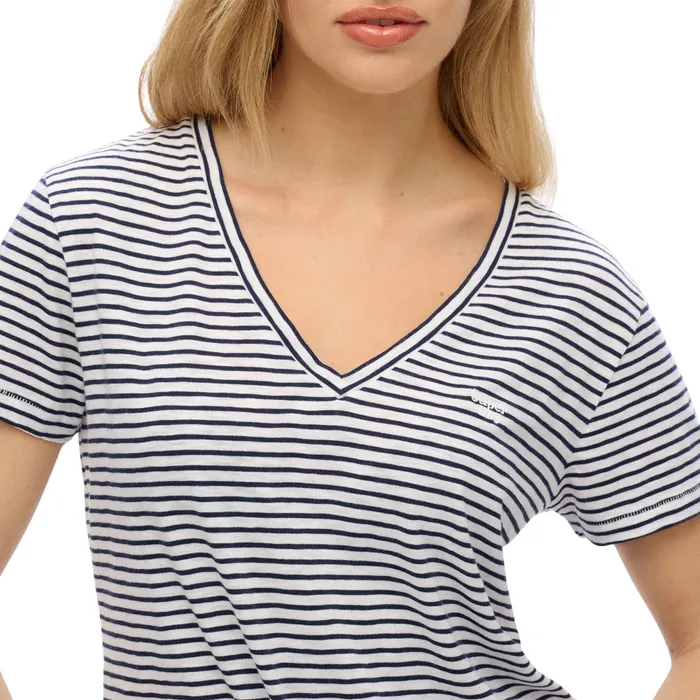 Superdry Slub Embroidered V-Neck Shirt Dames