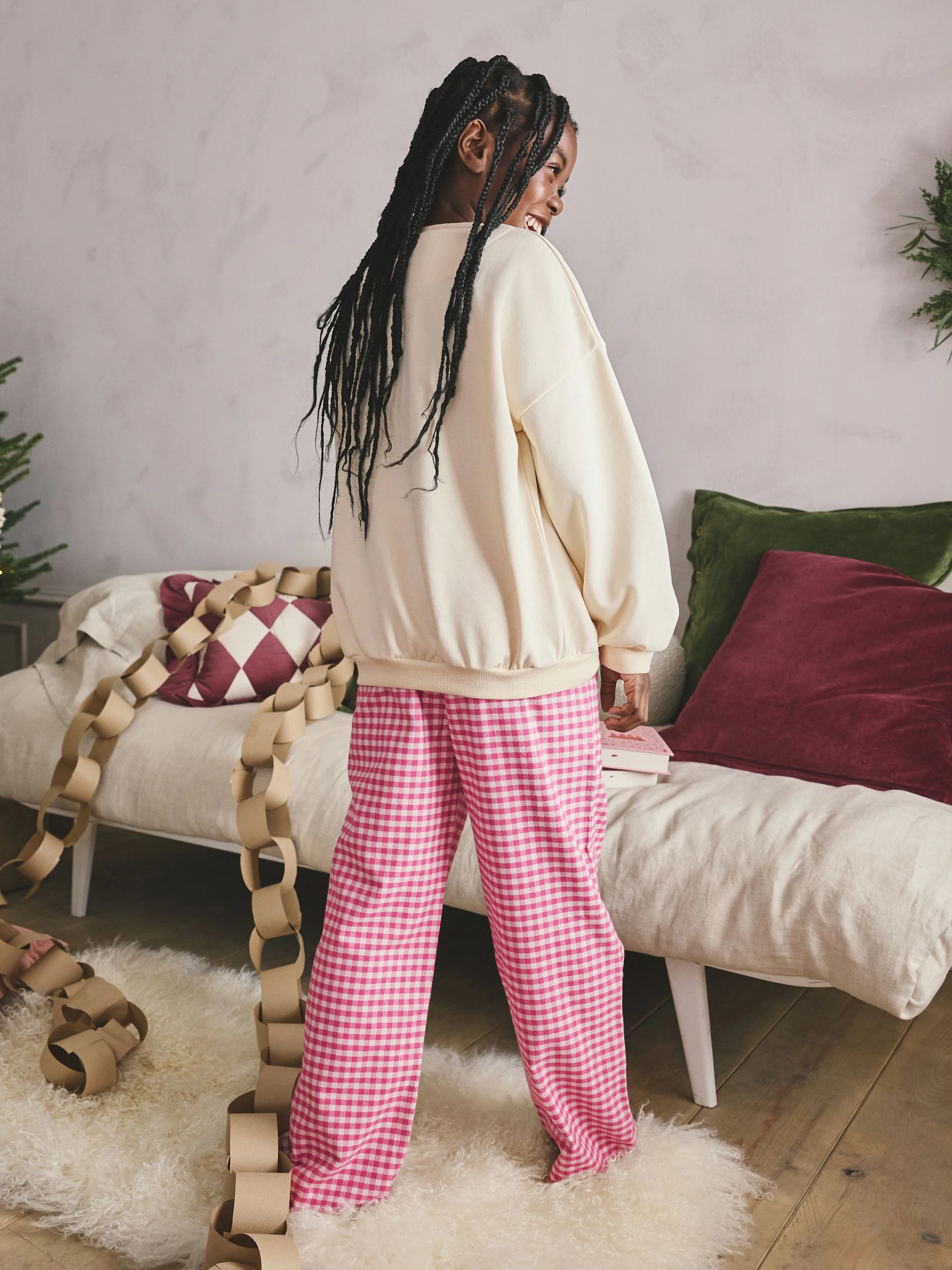 Rood/ecru Kerstman - Sweatshirt Pyjama's (2-16jaar)