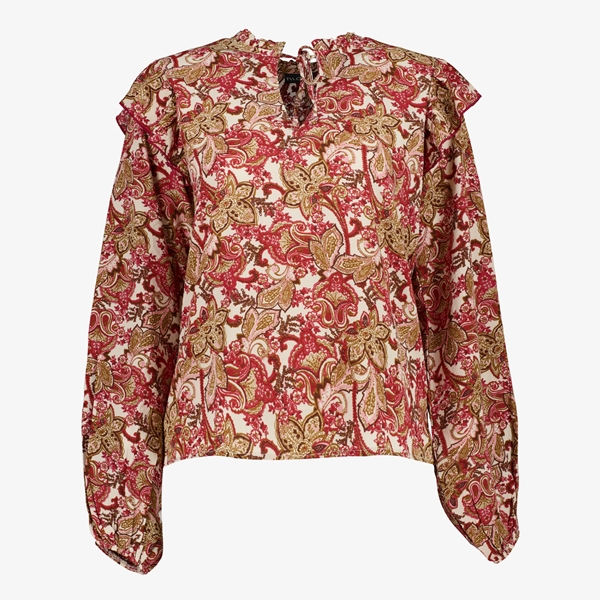 TwoDay dames blouse met ruches bruin/roze