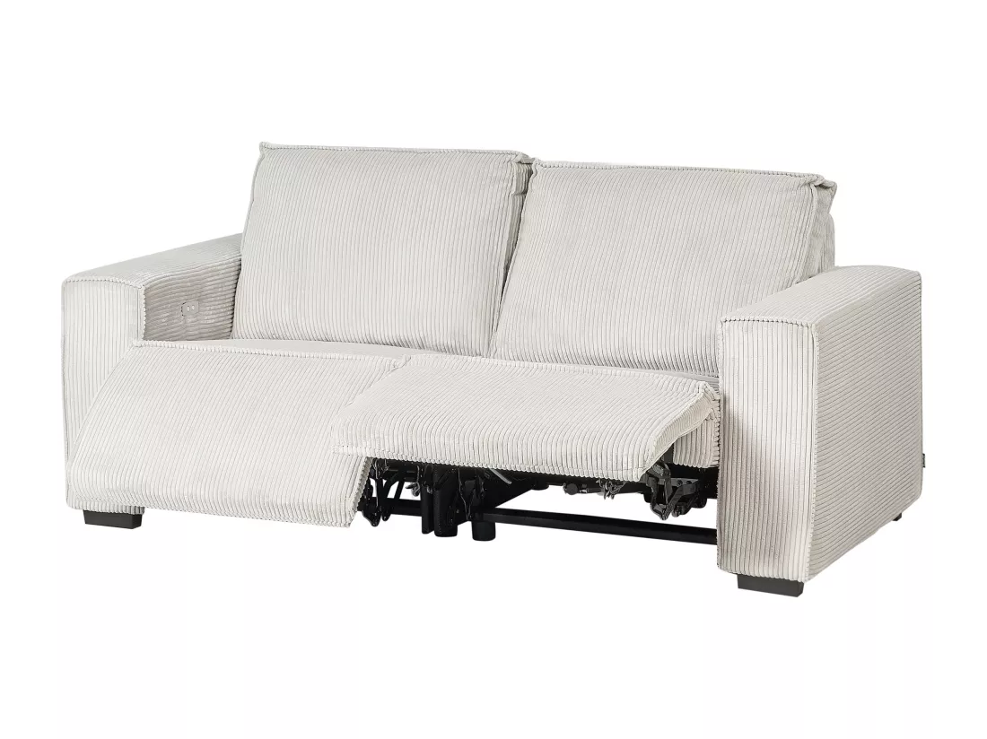 Canapé 3 places inclinable en velours côtelé blanc cassé NUKARI