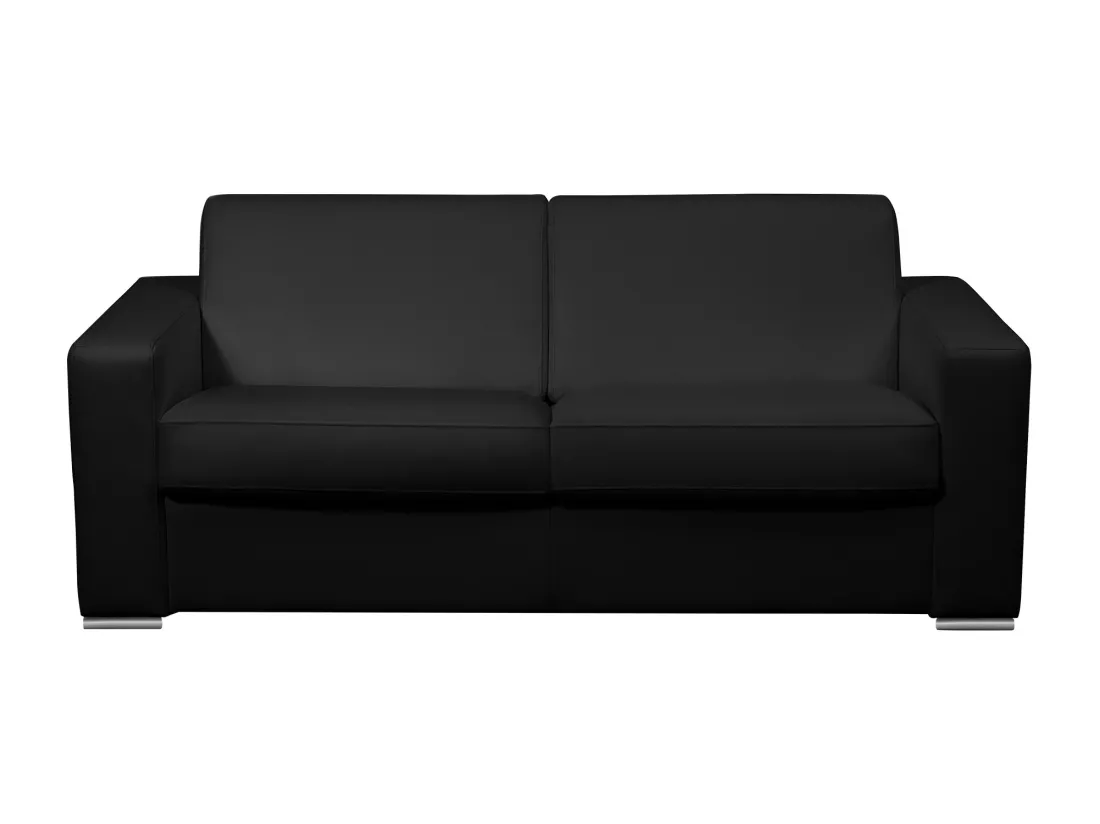 Canapé 3 places convertible express 100% cuir de buffle noir matelas 16 cm DELECTEA II