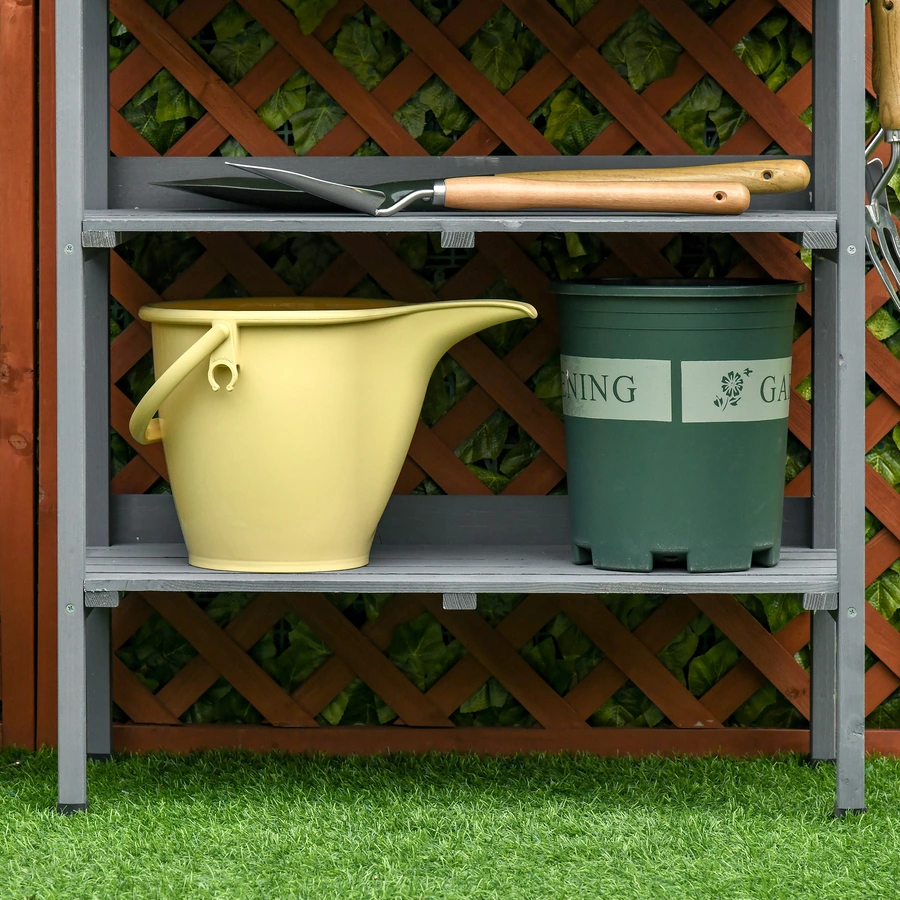 Outsunny Gärtnertisch mit Metall-Arbeitsfläche grau