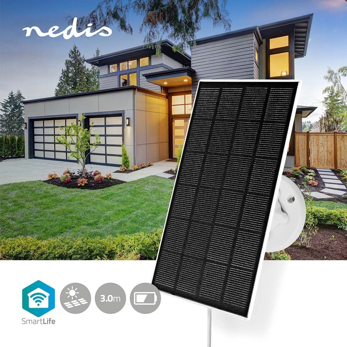 Nedis Solfanger | 5.3 V DC | 0.5 A A | Micro USB | Kabellengde: 3.00 m | Tilbehør til: WIFICBO30WT