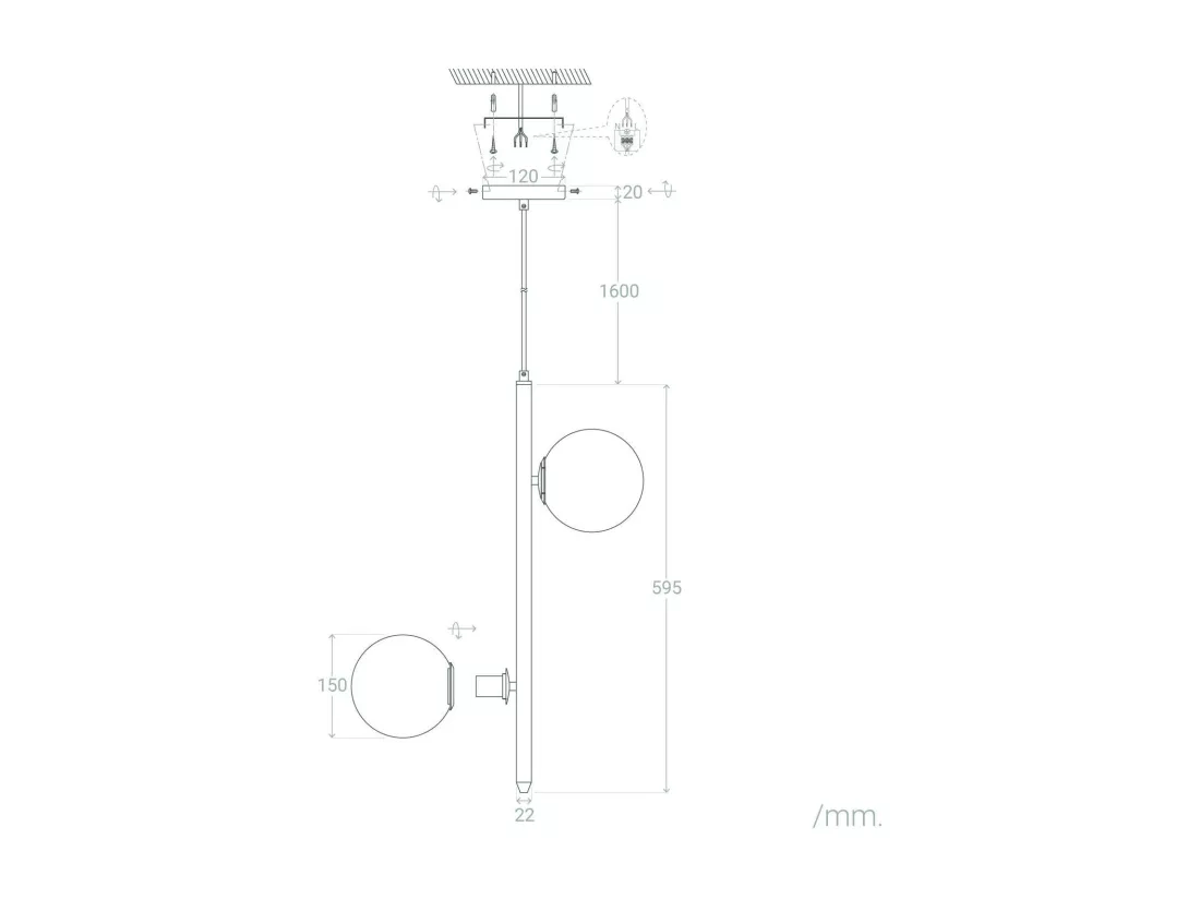 Suspension Métal et Verre Moonlight Double Doré