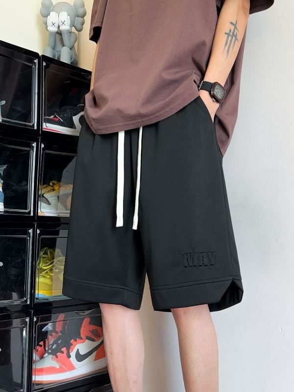 Obikan - Sweatshorts met trekkoord in de taille, effen letters en reliëf
