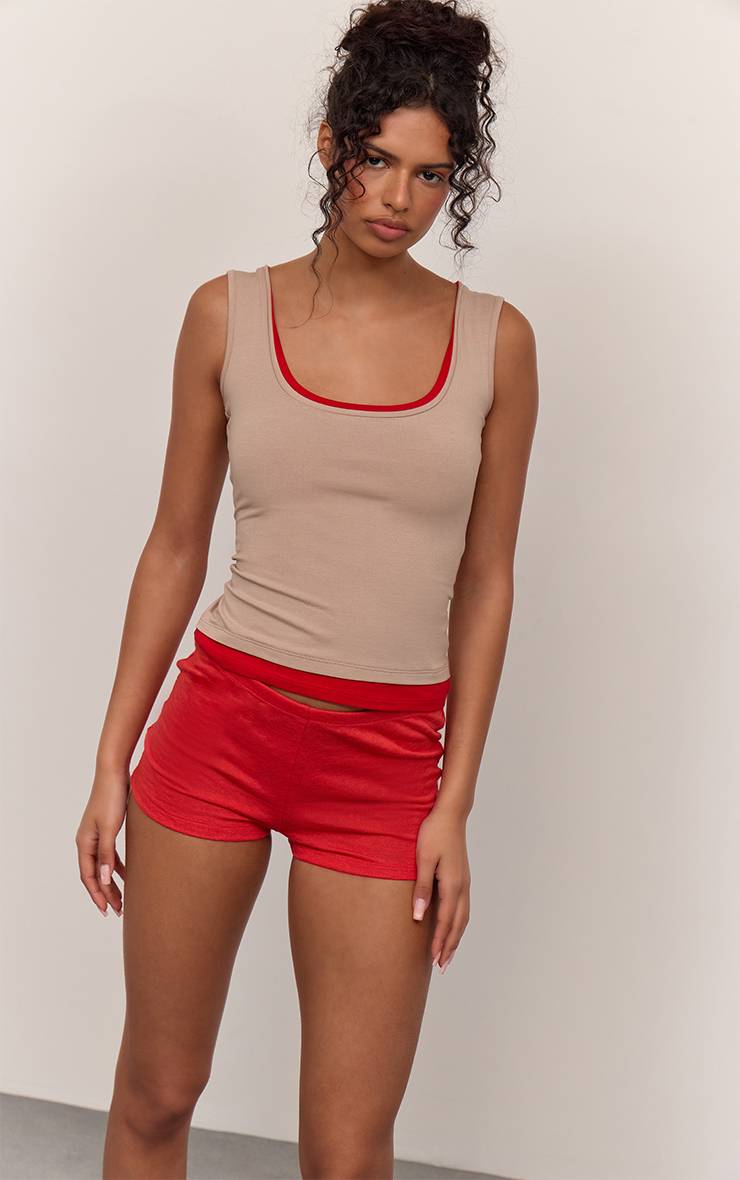 Rouge Short Hot Pants En Jersey Slub Chiné