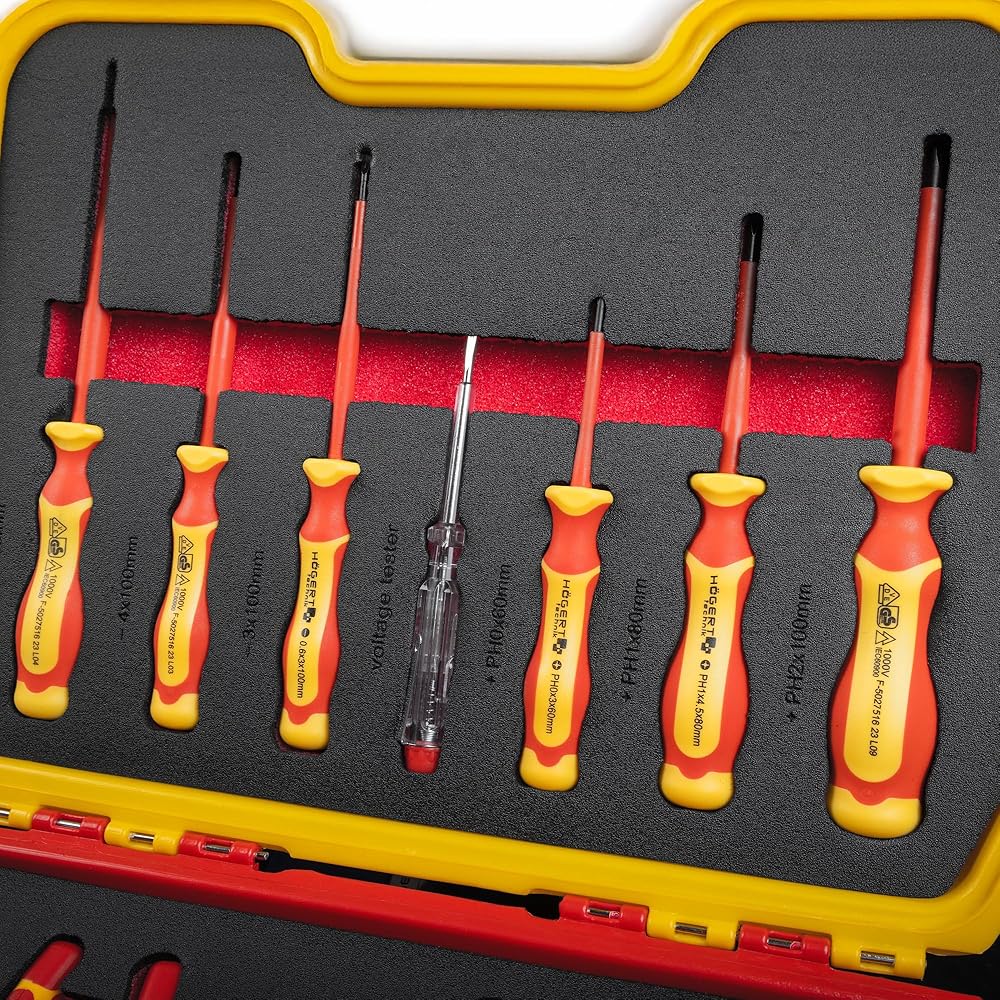 Högert Technik - Kit d'outils isolés 1000 V, 12 pièces | Kit d'outils électriciens | Coffret en plastique pratique : Bricolage