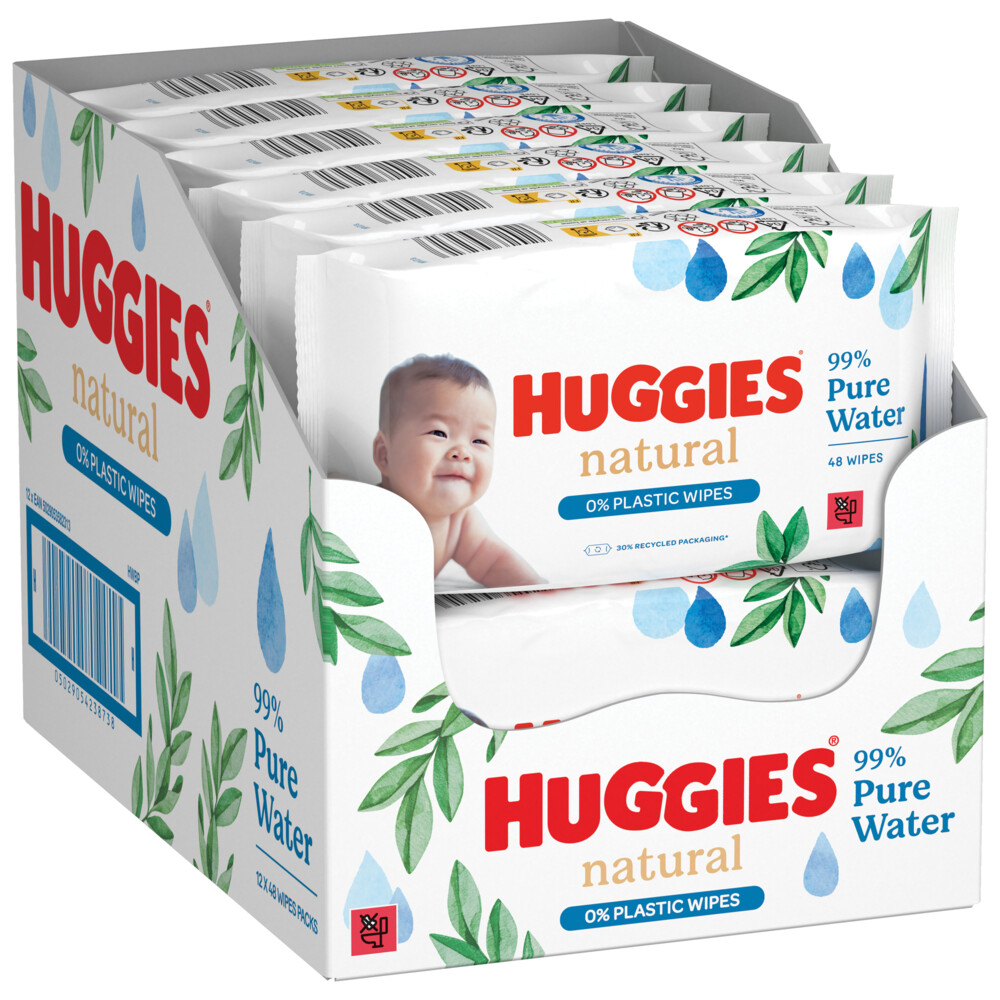 12x Huggies Billendoekjes Natural 0% plastic12x48=576 stuks