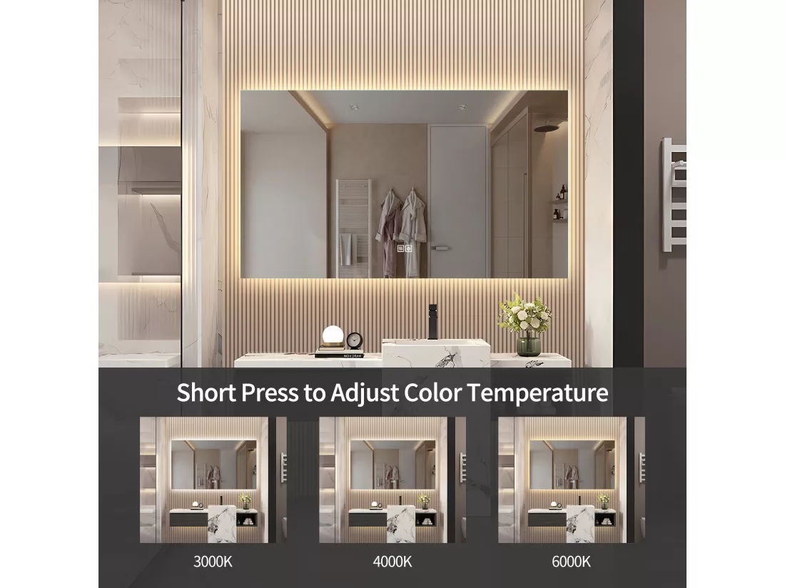 Miroir Salle de Bain avec Éclairage - 80 x 120 cm - Miroir LED Salle de Bain - avec Anti-buée et 3 Couleur Changeable
