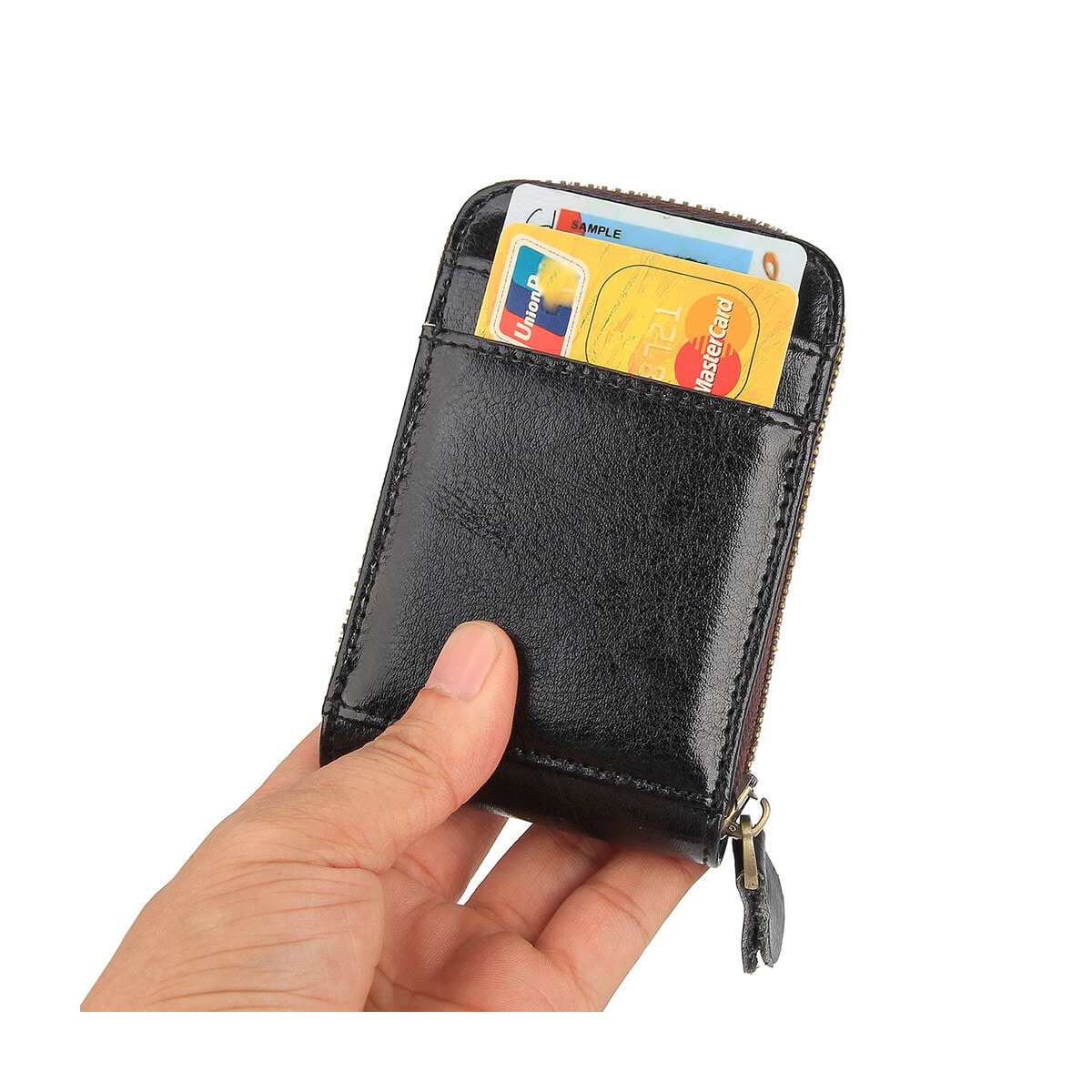 RFID-kortholder i ekte skinn, svart