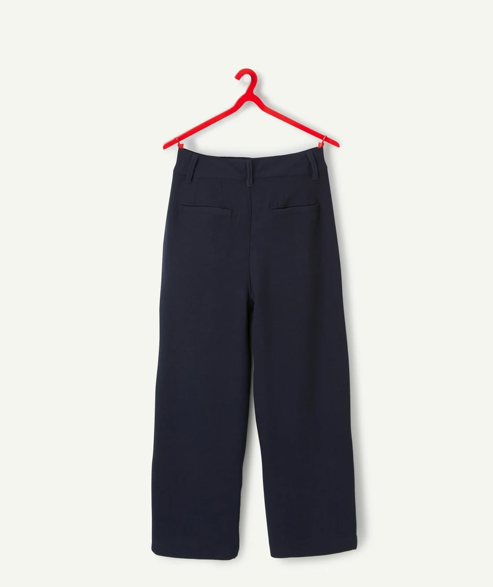 PANTALON WIDELEG FILLE BLEU MARINE AVEC BOUTONS EFFET ÉCAILLES