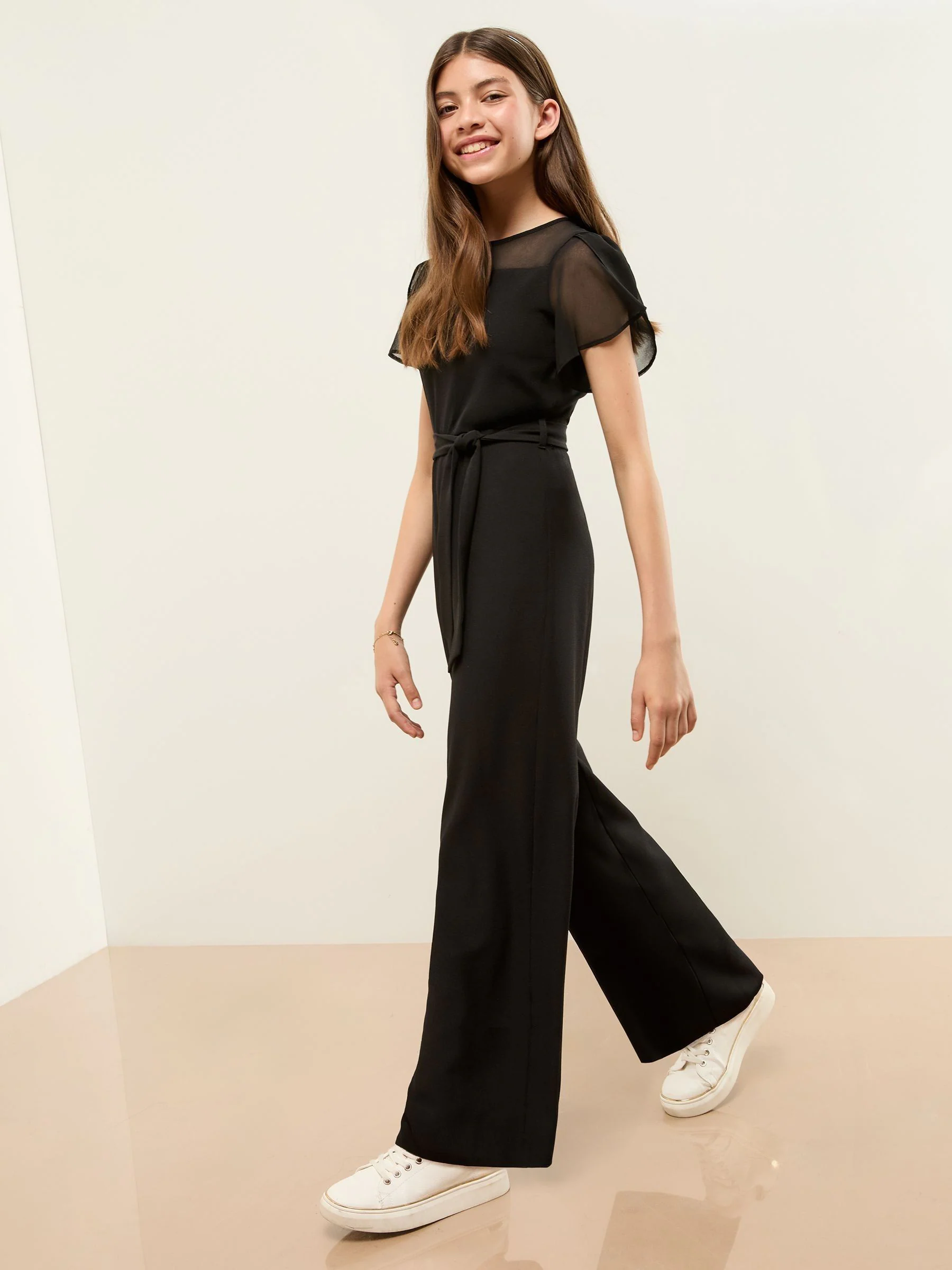 Zwart - Lipsy jumpsuit met mesh schouderpas (5-16jaar)