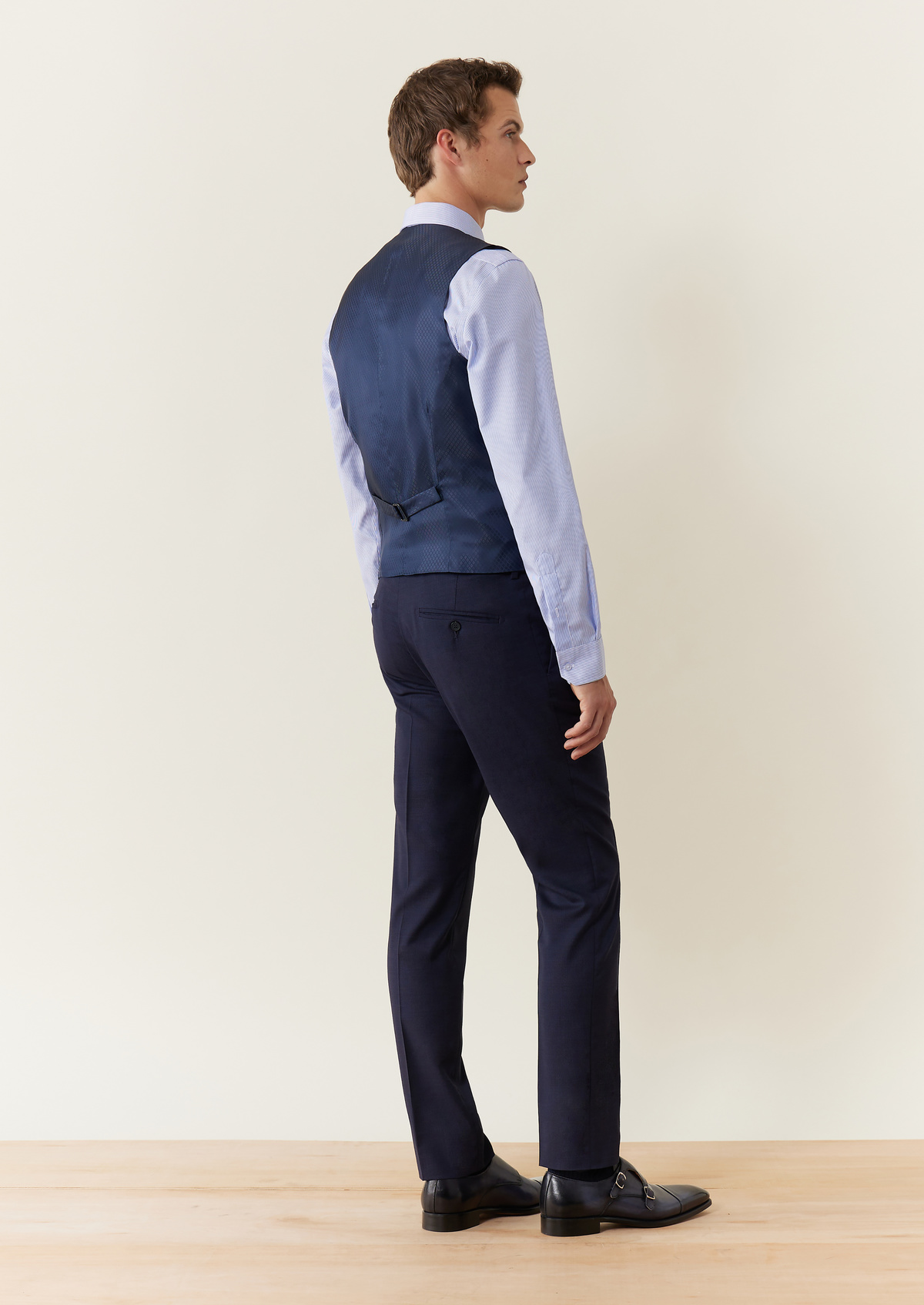 Pantalon voyage coordonnable en laine Marzotto unie bleu marine