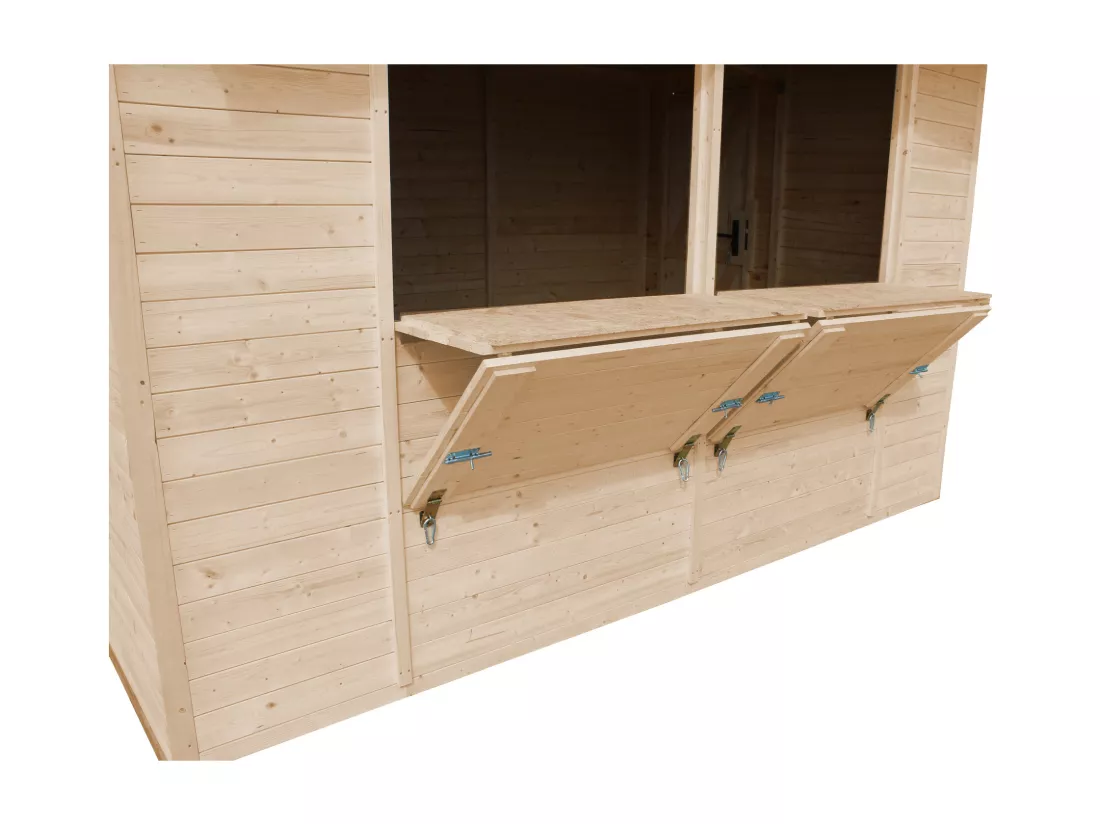 TIMBELA M150 Maison de jardin en bois, Étal de marché en bois H232x336x263 cm/6m2