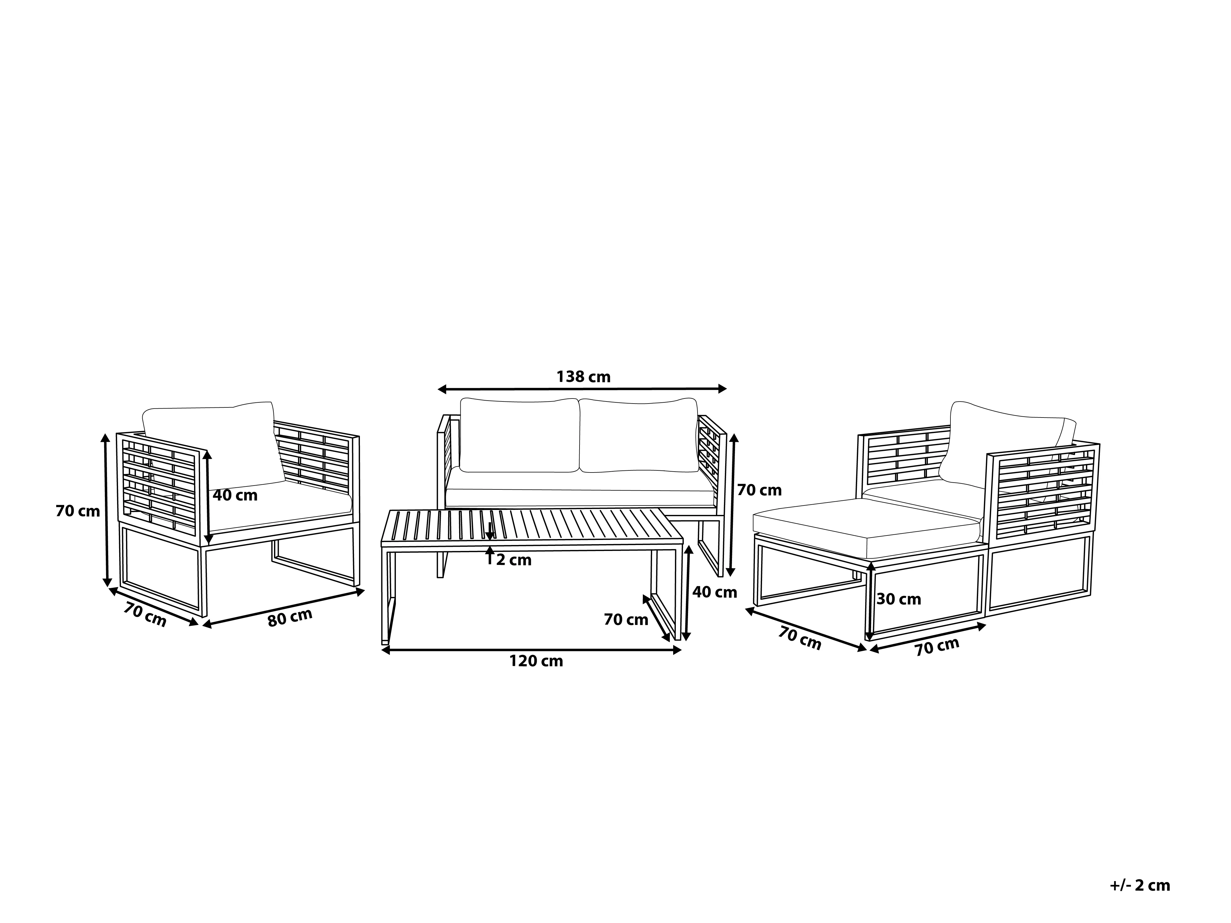 Loungeset met tafel 4-zits BERMUDA Acaciahout Bruin