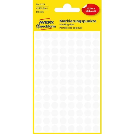 Avery Zweckform 3175 Markierungspunkte Ø 8 mm, 4 Bogen/416 Etiketten, weiß